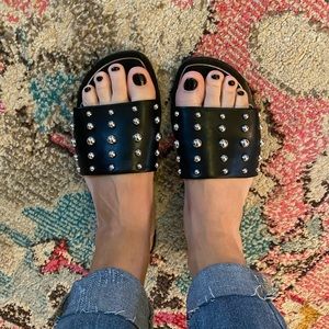 Studded Black Leather slides